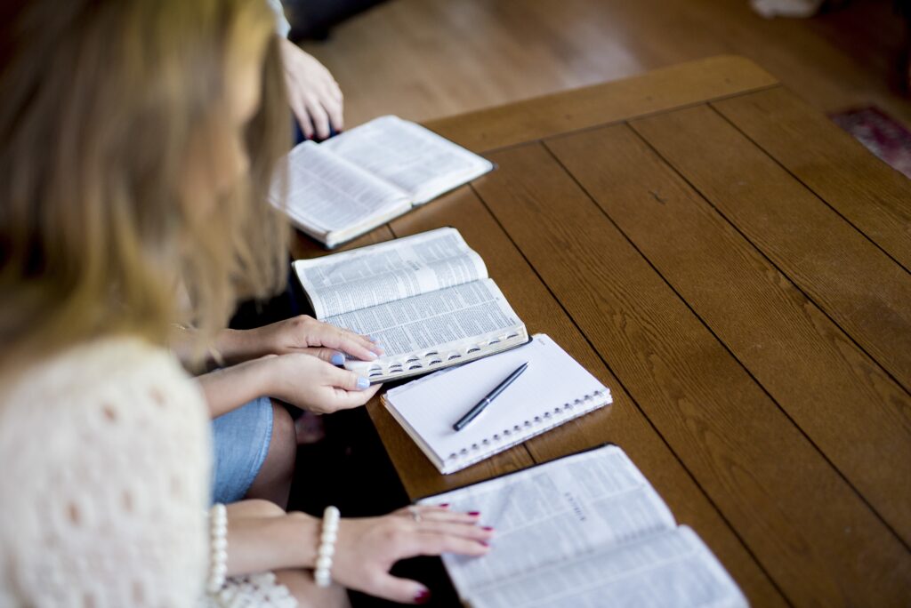 Reading the Bible on a table