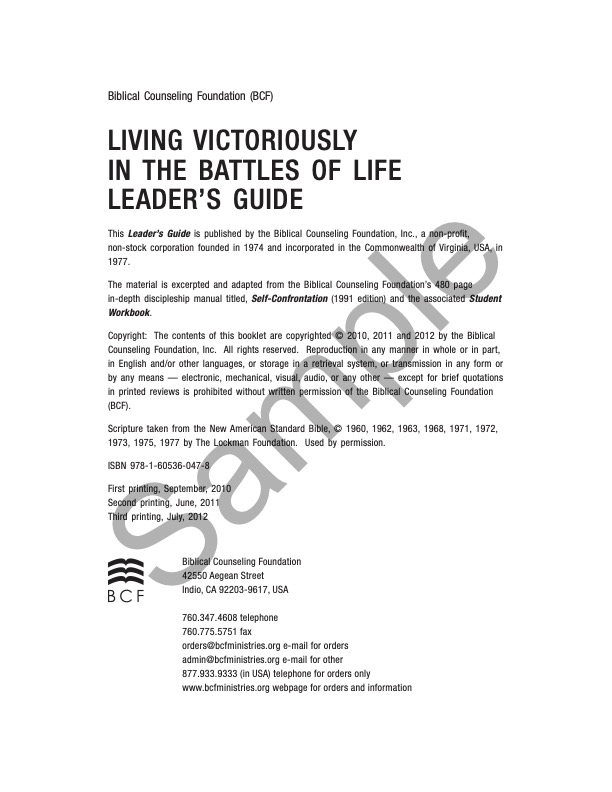 Leader's Guide Living Victoriously in the Battles of Life pdf sample cover